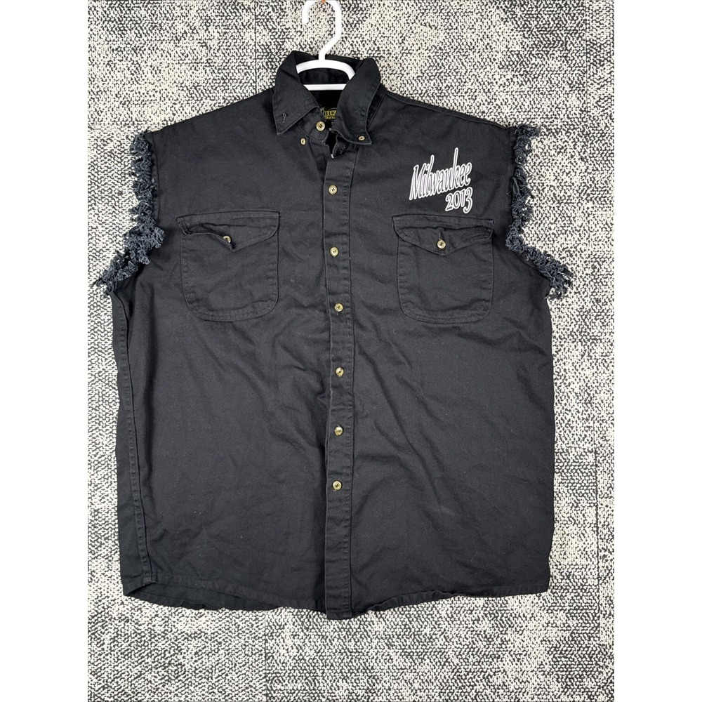 Milwaukee 2013 110th Anniversary Rally Cut Off Shirt Mens 2XL Button Up FLAW - Picture 3 of 7